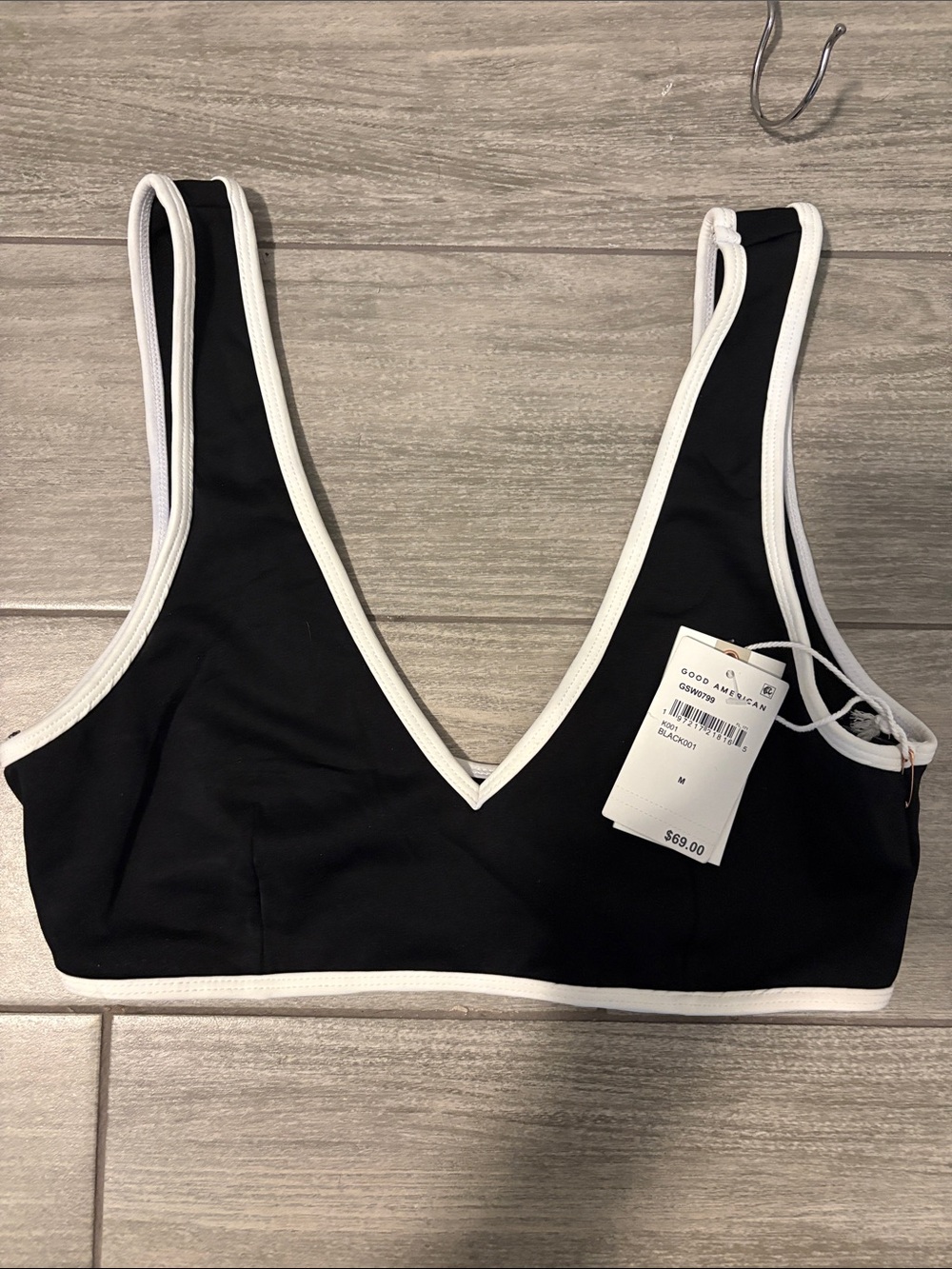 Good American Black Bralette with White Trim